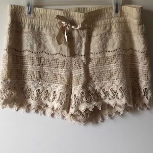 Tan crochet shorts